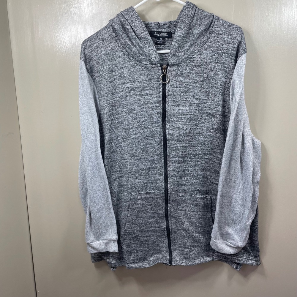 Rouge‎ Collection Womens  Grey Space Dye Full Zip Hoodie Lightweight Knit Jacket